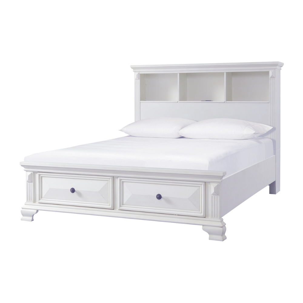 Calloway Queen Bookcase Bed (With Usb) White Color (8030230937921)
