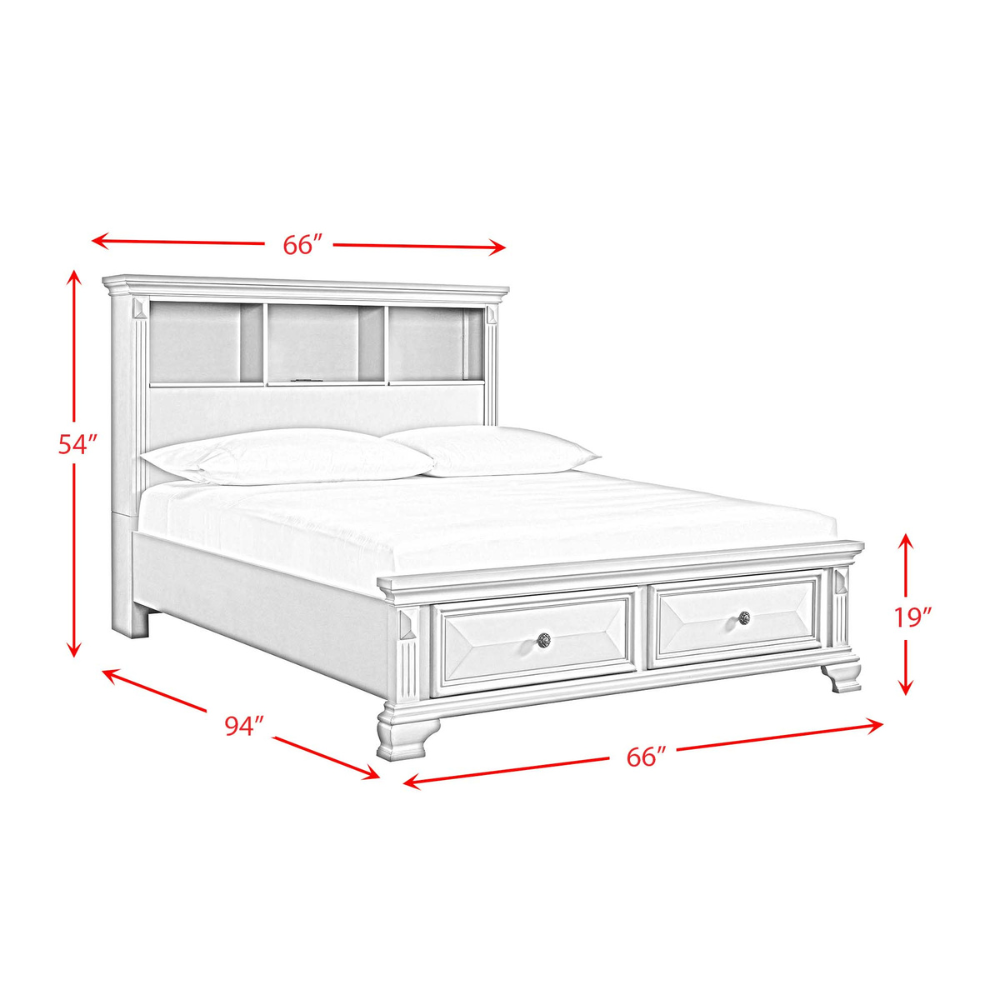 Calloway Queen Bookcase Bed (With Usb) White Color (6629944459360)